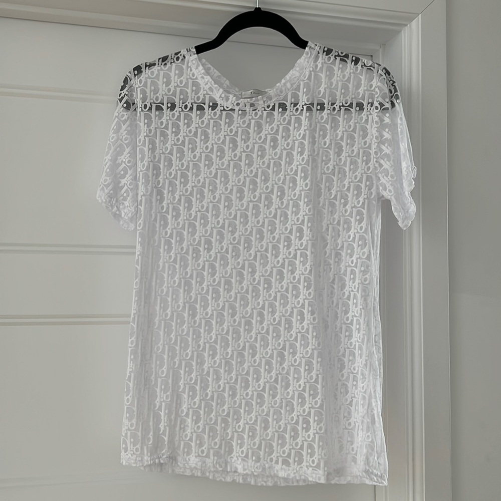 Designer inspired sheer white logo tee